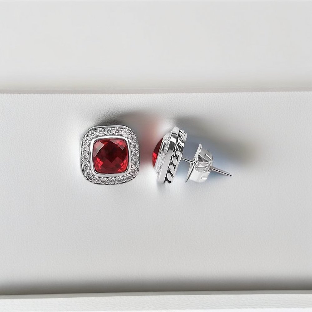 Amethyst and Pave Diamond Stud Earrings in Sterling Silver
